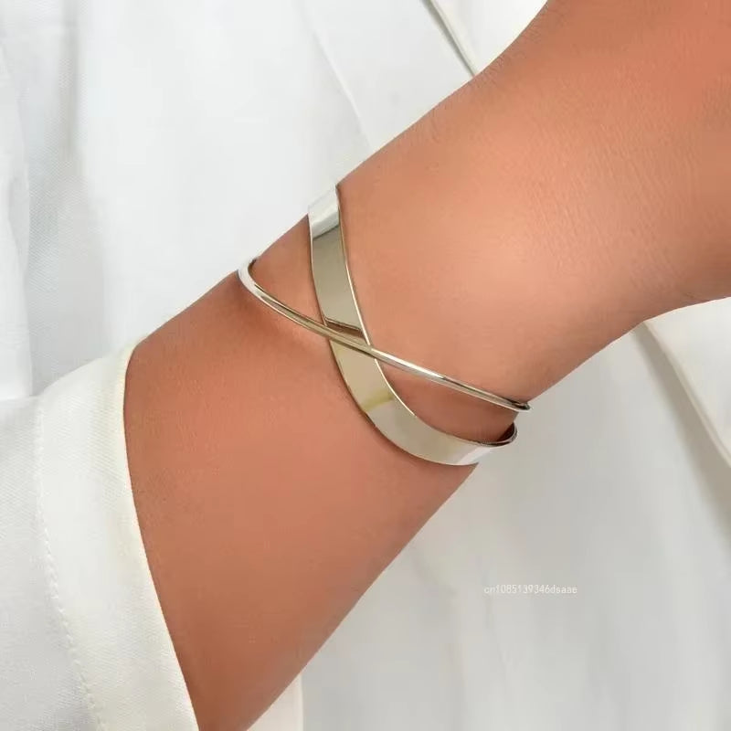 Smooth Wave Double Infinite Twisted Cross Open Bracelet