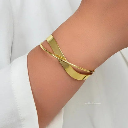 Smooth Wave Double Infinite Twisted Cross Open Bracelet